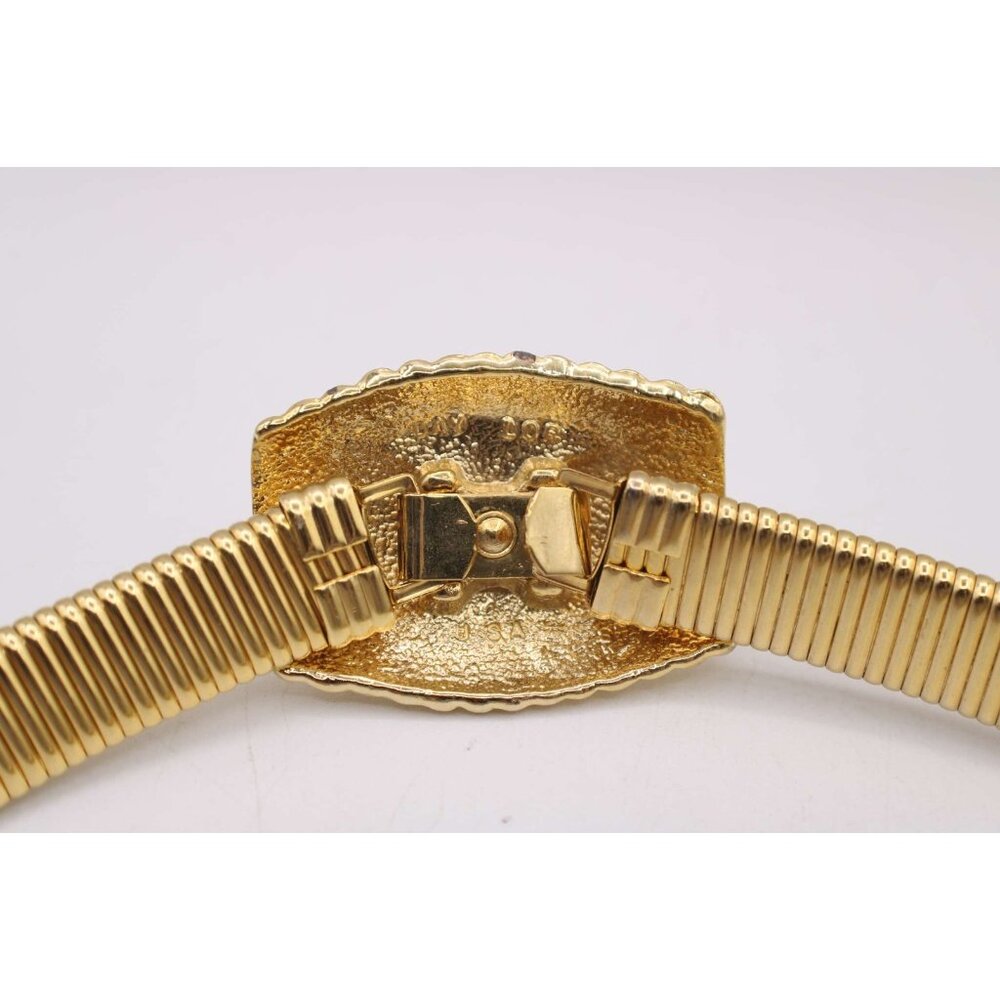 Vintage Gold Cobra Dress Belt Buckle Ribbed Elastic Stretchy Waistband Size S-M - Picture 3 of 9